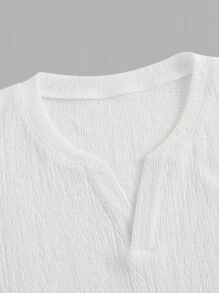 Manfinity Homme Áo thun nam cổ bẻ tay ngắn màu trơn, đi chơi, tặng chồng, áo thun Henley trơn - trắng - Xem 3