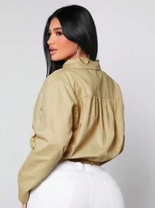 SHEIN SXY Women'S Casual Khaki Loose Short Jacket - Apricot - View 2