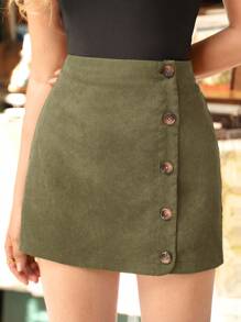 Poéselle Falda Recta Con Botones Delanteros - Verde militar - Ver 3