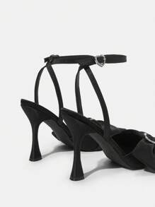 Valentine's Heart & Bow Accent Women High Heel Dress Shoes - Black - View 6