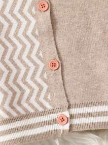 Baby Boy Chevron & Cartoon Pattern Striped Trim Cardigan - Khaki - View 5