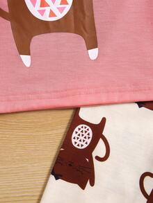 SHEIN Toddler Girls' Cat Pattern Print Pajama Set - Red - View 7