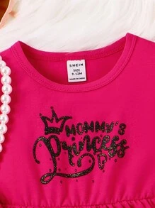 Baby Girls' Cute Letter Print Dress - Hot Pink - View 3