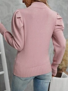 SHEIN Essnce Của phụ nữ Đứng cổ áo Ống tay áo Màu thuần Áo len - Hồng - Xem 2