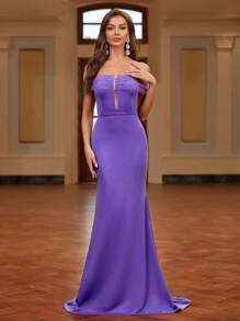 SHEIN Belle 露肩人魚摆正式派對禮服 - 紫色 - 查看 1
