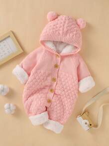 SHEIN 嬰兒女童拉甘袖連帽毛衣連身衣 - 淺粉色 - 查看 1