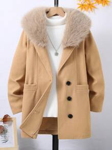 SHEIN Con trai Len áo Với Vòng cổ Và Single-breasted Nút - Màu be - Xem 1