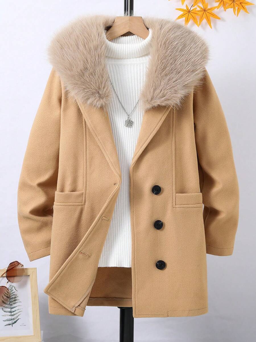 SHEIN Con trai Len áo Với Vòng cổ Và Single-breasted Nút - Màu be - Xem 1