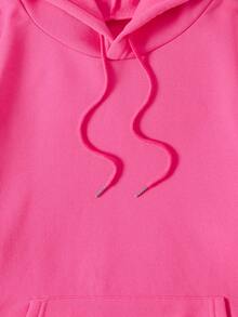 SHEIN EZwear 字母与汽车图案保暖内衬连帽衫 - 玫紅色 - 查看 6