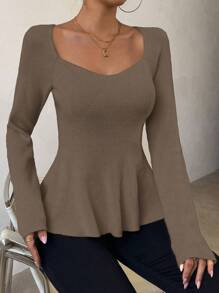 Chiquease Của phụ nữ Cổ Trái tim Áo len Với Raglan - Màu nâu  Mocha - Xem 6