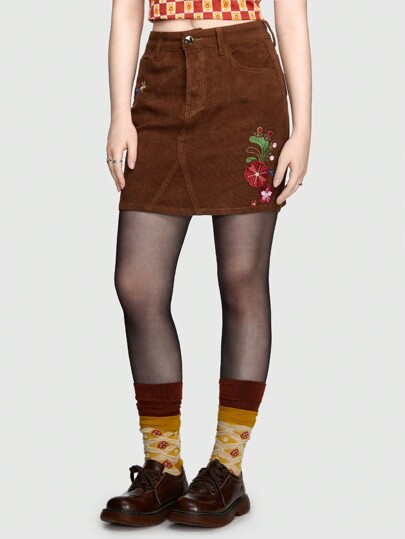 Hippie Falda De Detalle De Bordado Floral Para Mujer