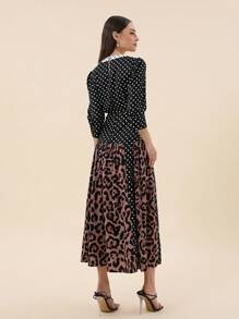 SHEIN Privé Polka Dot & Leopard Print Dress
