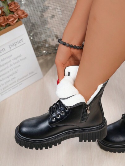 Botas de media pantorrilla con forro de algodón, nueva moda para mujeres 2025