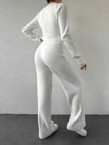SHEIN Cottnline Women's Stand Collar Raglan Sleeve Sweater 2pcs Set - White - View 2