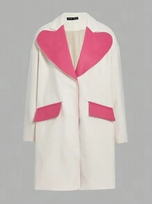 SHEINNeu Contrast Panel Flap Detail Drop Shoulder Overcoat - Apricot - View 1