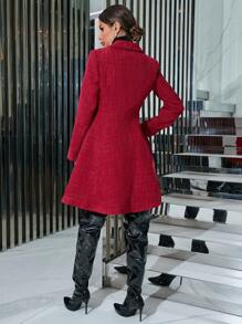 SHEIN Clasi 女式双排扣长袖格子大衣 - 紅色 - 查看 2