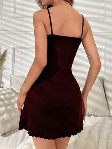 Bow Print Lettuce Trim Cami Pajama Nightdress Bow Tie