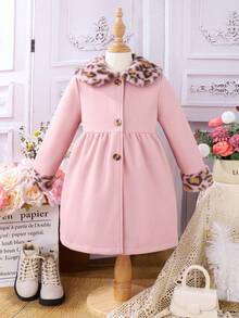 SHEIN Vải dệt kim ve áo nhung họa tiết da báo cho bé gái - Hồng - Xem 7