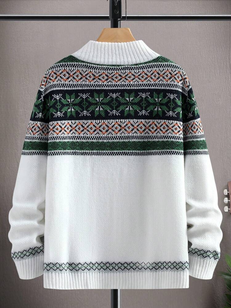 Men Geo Pattern Zip Up Cardigan