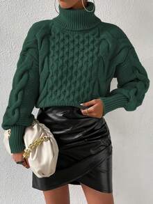 Chiquease Của phụ nữ Áo cao cổ Áo len - màu xanh lá - Xem 4