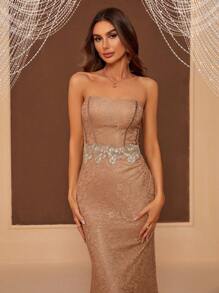 SHEIN Belle Tương phản Sequin Nàng tiên cá Hem Ăn mặc trang trọng - Rượu sâm banh - Xem 6