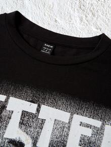 SHEIN EZwear 字母人物圖案T恤 - 黑色 - 查看 3