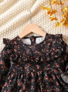 Baby Girls' Floral Print Ruffle Hem Dress - Black - View 3