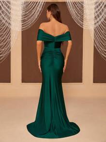 SHEIN Belle 露肩鑲鑽禮服,適用於正式場合 - 綠色 - 查看 2