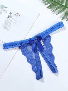 Women's Solid Color Lace Open Panties Three-Piece Set - Multicolor - View 3