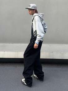 Manfinity EMRG Men's Loose Fit Denim Overalls With Big Pockets - Black - View 5