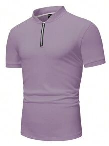 Manfinity Homme Men's Half Zip Polo Shirt With Stand Collar - Purple - View 3