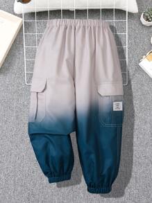 SHEIN 男童休閒寬鬆漸變字母拼布連身褲 - 卡其色 - 查看 1