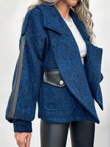 RueChic Abrigo de cuello con solapa de hombros caídos - Azul Marino - Ver 5