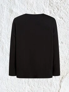 SHEIN EZwear 字母人物圖案T恤 - 黑色 - 查看 2