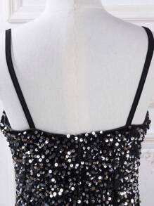 SHEIN Tween Girls 魅力亮片紧身派对连衣裙，适合生日派对、晚会、表演、婚礼