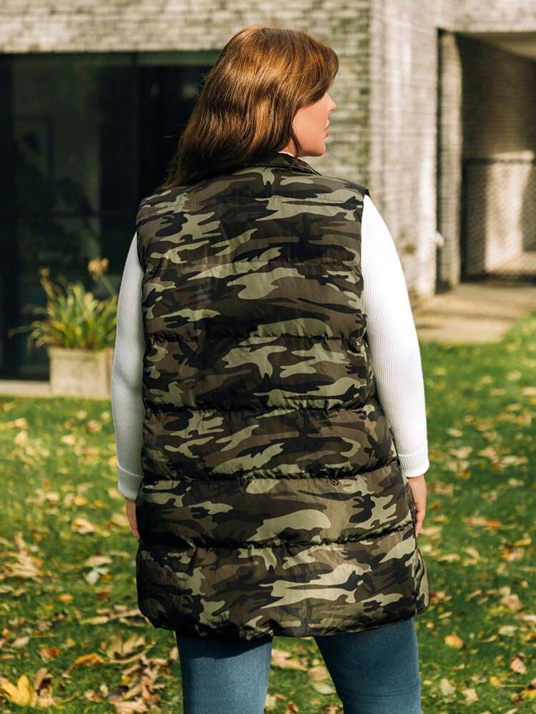 Camouflage Design Plus Size Sleeveless Winter Vest For Women