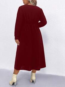 SHEIN LUNE Kích thước lớn Của phụ nữ Ống tay áo Đầm - Màu Đỏ Sâu - Xem 2