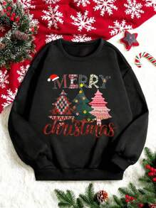 In Giáng sinh Thả vai Áo nỉ - màu đen - Xem 1