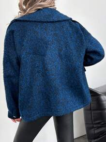 RueChic Abrigo de cuello con solapa de hombros caídos - Azul Marino - Ver 3