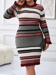 SHEIN LUNE Hơn Mẫu sọc Đầm Áo len - Nhiều màu - Xem 3