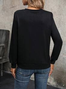 SHEIN LUNE Women's Leopard Print Heart Pattern Long Sleeve Sweatshirt - Black - View 2