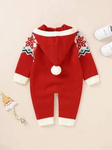 Baby Girls' Snowflake Pattern Button-front Cardigan Jumpsuit - Red - View 2