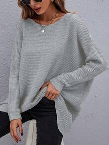 SHEIN Essnce Loose Fit Solid Color Pullover Sweater For Casual Wear - Grey - View 4