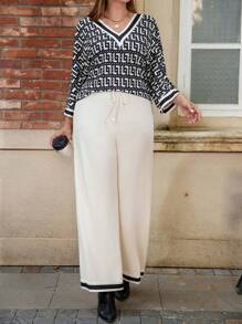 SHEIN LUNE Kích thước lớn Của phụ nữ In Áo & Dây rút Quần ống rộng Bộ - Nhiều màu - Xem 4