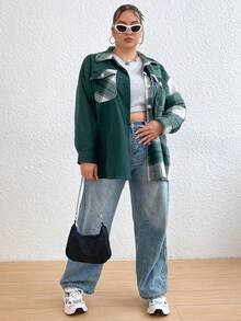 Flirla 女大尺寸格子翻蓋口袋襯衫 - 彩色 - 查看 4