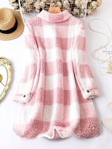 SHEIN LUNE 大碼格紋印花翻蓋口袋夾克 - 粉色 - 查看 2