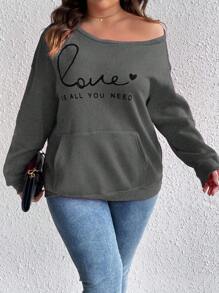 Calvaya 大码标语印花落肩运动衫 - 灰色 - 查看 5