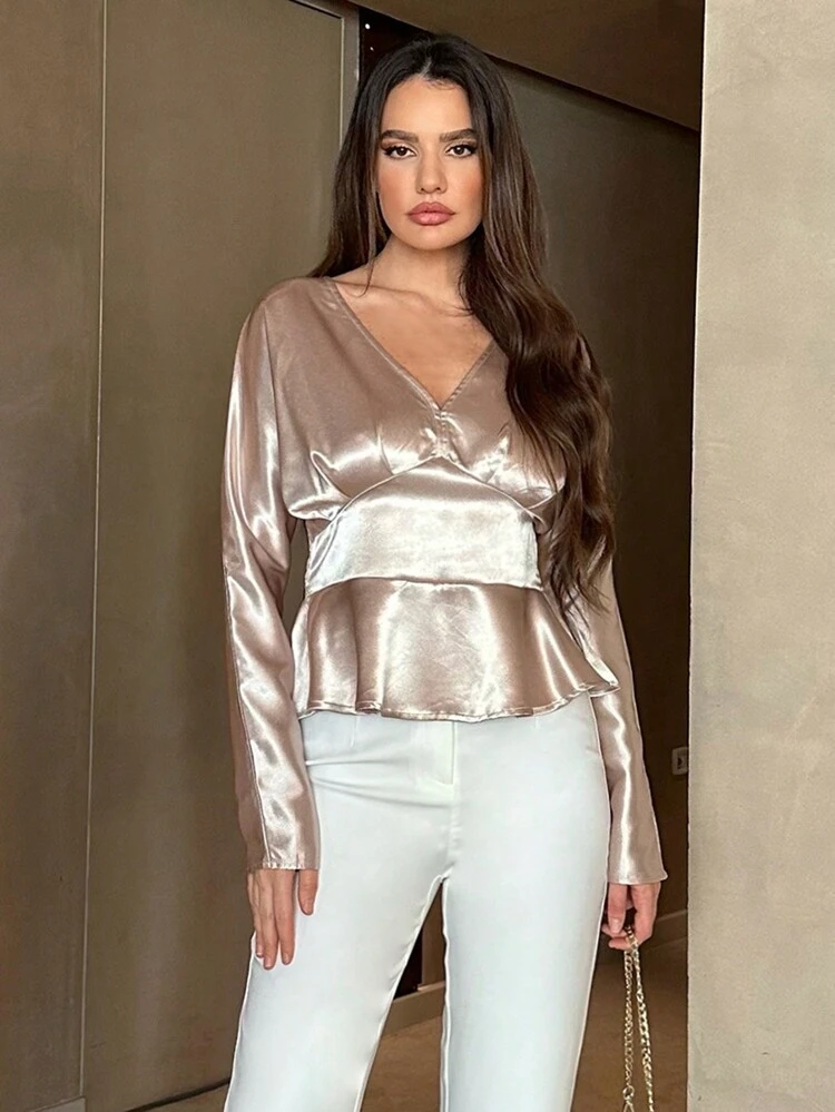 Surplice Neck Peplum Blouse