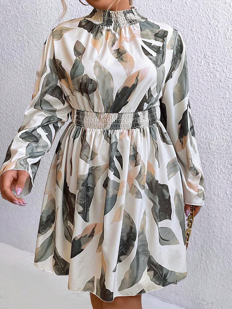 Women's Printed Long Sleeve Slim Waist Dress