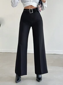 EURMUSE High Waist Belted Wide Leg Pants - Black - View 3